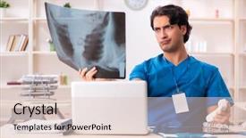  Presentation with working in a clinic - Presentation theme featuring young handsome doctor radiologist working background and a lemonade colored foreground