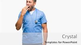  Presentation with hand surgeon - PPT theme having young handsome doctor surgeon man over isolated background bored yawning tired covering mouth with hand restless and sleepiness background and a white colored foreground
