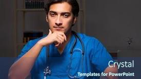  Presentation with night - Beautiful PPT theme featuring young-handsome-doctor-working-night backdrop and a ocean colored foreground