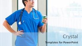  Presentation with doctor in hospital health insurance related icons healthcare person saving medical - Audience pleasing theme consisting of young-handsome-doctor-working backdrop and a light blue colored foreground