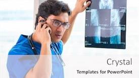  Presentation with hospital - Theme enhanced with young-handsome-doctor-working background and a white colored foreground