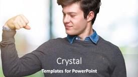  Presentation with muscle - Slide set consisting of young handsome elegant man over isolated background strong person showing arm muscle confident and proud of power background and a dark gray colored foreground