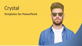  Presentation with denim - Colorful slide deck enhanced with young handsome elegant man wearing backdrop and a yellow colored foreground