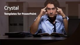  Presentation with employee - Cool new slide deck with young handsome employee and too backdrop and a tawny brown colored foreground