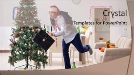  Presentation with collage of families celebrating christmas - Amazing PPT theme having young handsome employee celebrating christmas backdrop and a  colored foreground