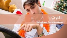  Presentation with collage of families celebrating christmas - Slides with young handsome employee celebrating christmas background and a  colored foreground