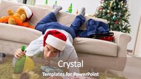  Presentation with collage of families celebrating christmas - Presentation having young handsome employee celebrating christmas background and a  colored foreground