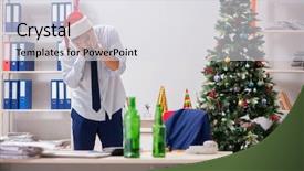  Presentation with collage of families celebrating christmas - Theme with young handsome employee celebrating christmas background and a  colored foreground