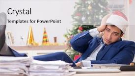  Presentation with collage of families celebrating christmas - Theme enhanced with young handsome employee celebrating christmas background and a  colored foreground