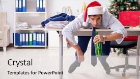  Presentation with collage of families celebrating christmas - Slides with young handsome employee celebrating christmas background and a  colored foreground