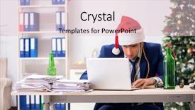  Presentation with collage of families celebrating christmas - PPT theme featuring young handsome employee celebrating christmas background and a  colored foreground