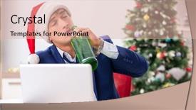  Presentation with christmas - Amazing PPT theme having young handsome employee celebrating christmas backdrop and a  colored foreground
