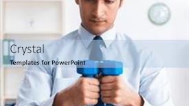  Presentation with solidago sport - PPT theme with young-handsome-employee-doing-sport background and a light blue colored foreground