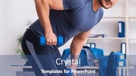  Presentation with sport hurdles - PPT layouts having young-handsome-employee-doing-sport background and a ocean colored foreground