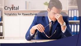  Presentation with audit - Slide deck featuring young handsome employee planning his background and a  colored foreground