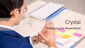  Presentation with audit - PPT layouts enhanced with young handsome employee planning his background and a  colored foreground