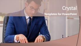  Presentation with audit - Cool new slides with young handsome employee planning his backdrop and a  colored foreground