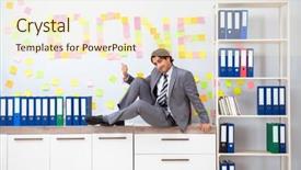  Presentation with done - Slide set consisting of young handsome employee sitting background and a cream colored foreground