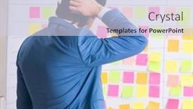  Presentation with employee - Slide set featuring young-handsome-employee-with-many background and a lemonade colored foreground