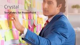  Presentation with employee - Presentation featuring young-handsome-employee-with-many background and a coral colored foreground