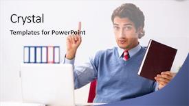  Presentation with employee - PPT layouts featuring young handsome employee working background and a white colored foreground