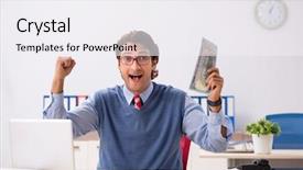  Presentation with employee working in industry - Amazing presentation design having young handsome employee working backdrop and a  colored foreground