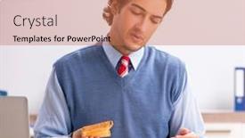  Presentation with employee - PPT layouts having young-handsome-employee-working background and a coral colored foreground