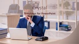  Presentation with employee - Presentation theme with young-handsome-employee-working background and a mint green colored foreground