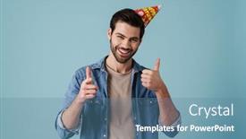  Presentation with party - PPT theme with young-handsome-excited-man background and a teal colored foreground