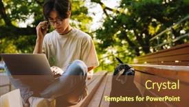  Presentation with asian - PPT layouts enhanced with young-handsome-frowning-asian-boy background and a tawny brown colored foreground
