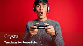  Presentation with video game - PPT theme consisting of young-handsome-gamer-man-playing background and a tawny brown colored foreground