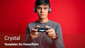  Presentation with video game - Presentation theme having young-handsome-gamer-man-playing background and a tawny brown colored foreground