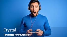  Presentation with video game - Audience pleasing PPT layouts consisting of young-handsome-gamer-man backdrop and a ocean colored foreground