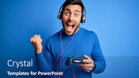  Presentation with video game - Cool new presentation theme with young-handsome-gamer-man backdrop and a ocean colored foreground