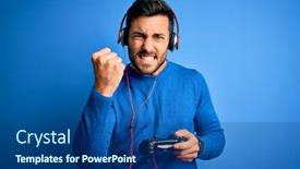  Presentation with video game - Presentation theme having young-handsome-gamer-man background and a ocean colored foreground