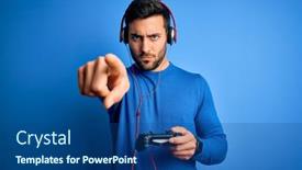  Presentation with video game - Slide set with young-handsome-gamer-man background and a ocean colored foreground