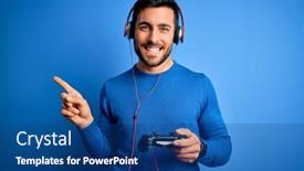  Presentation with video game - Cool new presentation design with young-handsome-gamer-man backdrop and a ocean colored foreground