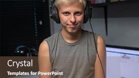  Presentation with angio room - Cool new PPT theme with young-handsome-guy-standing backdrop and a tawny brown colored foreground