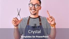  Presentation with apron - Audience pleasing presentation design consisting of young-handsome-hairdresser-man-wearing backdrop and a dark gray colored foreground