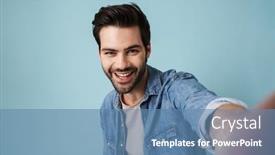  Presentation with selfie - Slide deck with young-handsome-happy-man-smiling background and a teal colored foreground