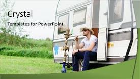  Presentation with hookah - Slide set having young handsome hipster smoking hookah background and a sky blue colored foreground