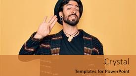  Presentation with bohemian - Cool new presentation theme with young-handsome-hispanic-bohemian-man backdrop and a gold colored foreground