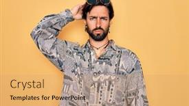  Presentation with bohemian - PPT theme having young-handsome-hispanic-bohemian-man background and a coral colored foreground