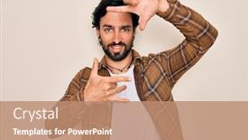  Presentation with bohemian - PPT layouts consisting of young-handsome-hispanic-bohemian-man background and a coral colored foreground