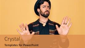  Presentation with bohemian - Amazing PPT theme having young-handsome-hispanic-bohemian-man backdrop and a gold colored foreground