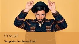  Presentation with bohemian - Amazing slide deck having young-handsome-hispanic-bohemian-man backdrop and a gold colored foreground