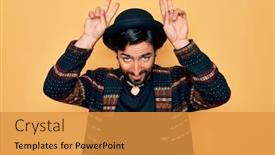  Presentation with bohemian - Slide set having young-handsome-hispanic-bohemian-man background and a gold colored foreground