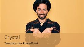  Presentation with bohemian - Cool new slides with young-handsome-hispanic-bohemian-man backdrop and a yellow colored foreground