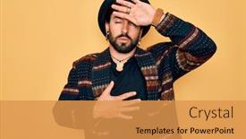  Presentation with bohemian - PPT theme having young-handsome-hispanic-bohemian-man background and a gold colored foreground