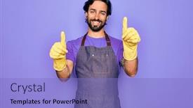  Presentation with hand washing - Amazing PPT theme having young-handsome-hispanic-clenaer-man backdrop and a light blue colored foreground